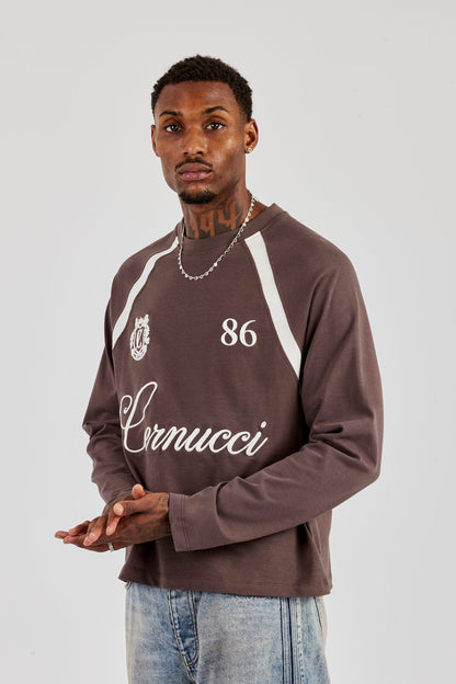 Long Sleeve Contrast Panel T-Shirt - Coffee - Kick Game