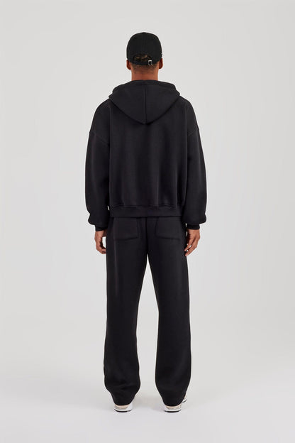 Logo Tab Zip Hoodie & Relaxed Jogger - Black - Kick Game