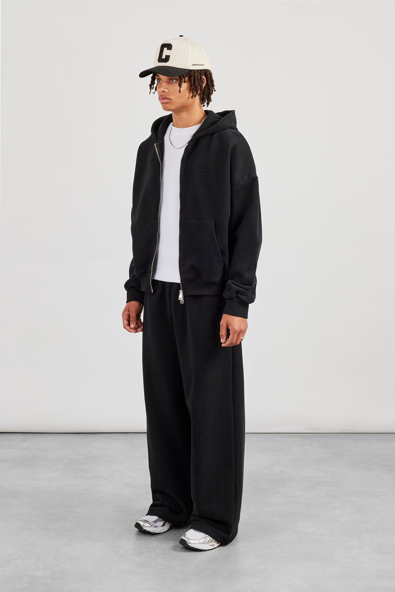 Zip Through Boxy Hoodie & Baggy Fit Jogger - Black - Kick Game