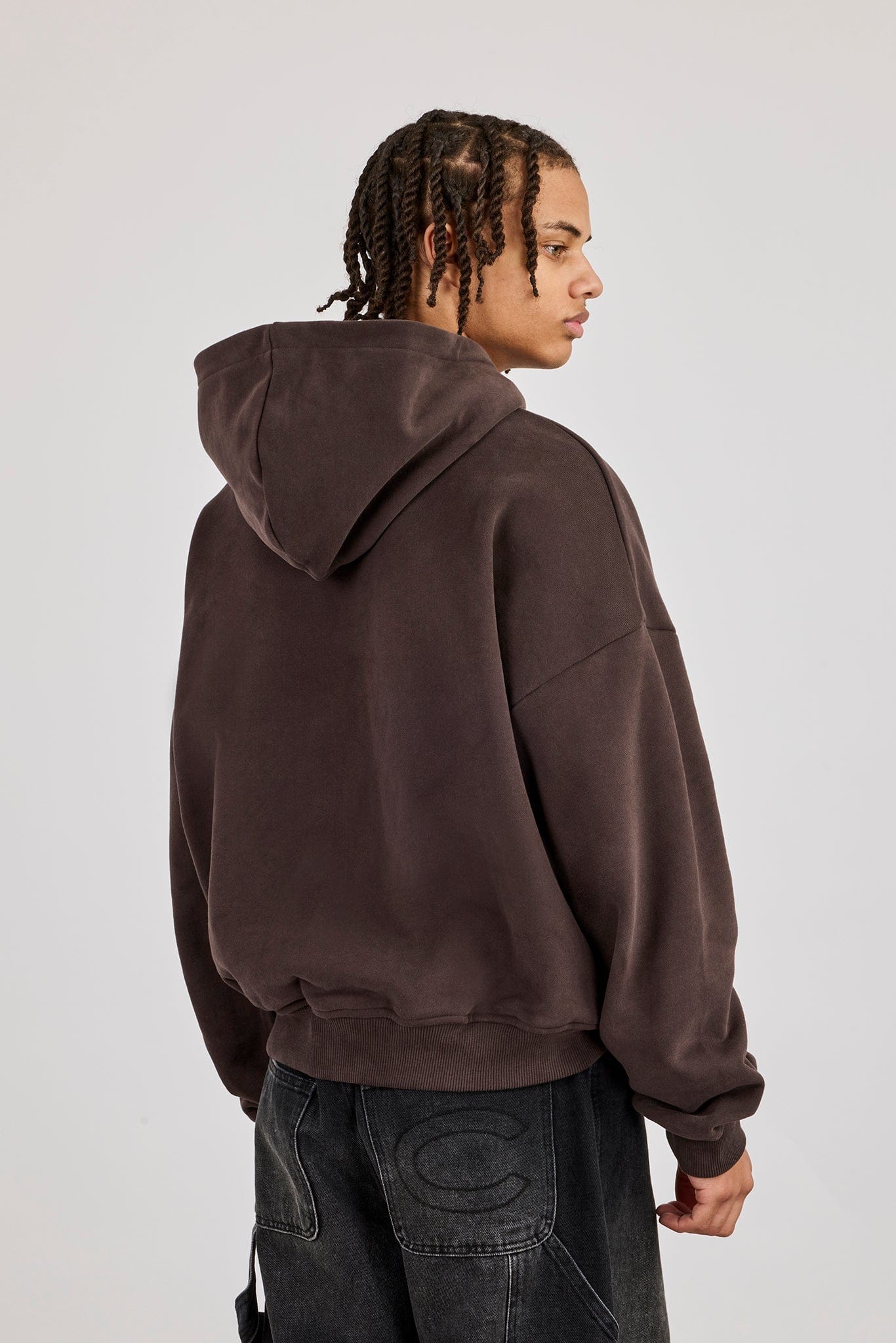 Zip Through Boxy Hoodie - Coffee - Kick Game