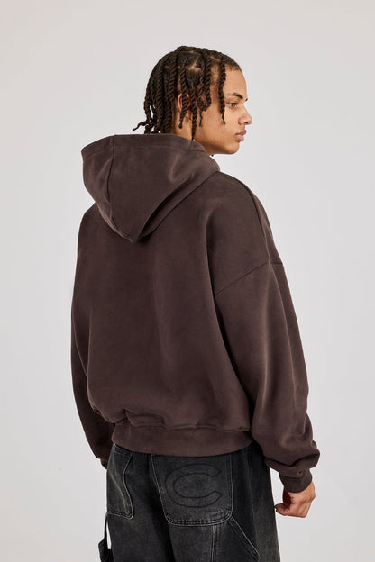 Zip Through Boxy Hoodie - Coffee - Kick Game