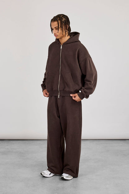 Zip Through Boxy Hoodie - Coffee - Kick Game
