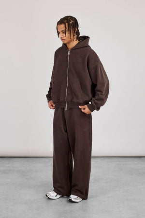 Zip Through Boxy Hoodie & Baggy Fit Jogger - Coffee - Kick Game