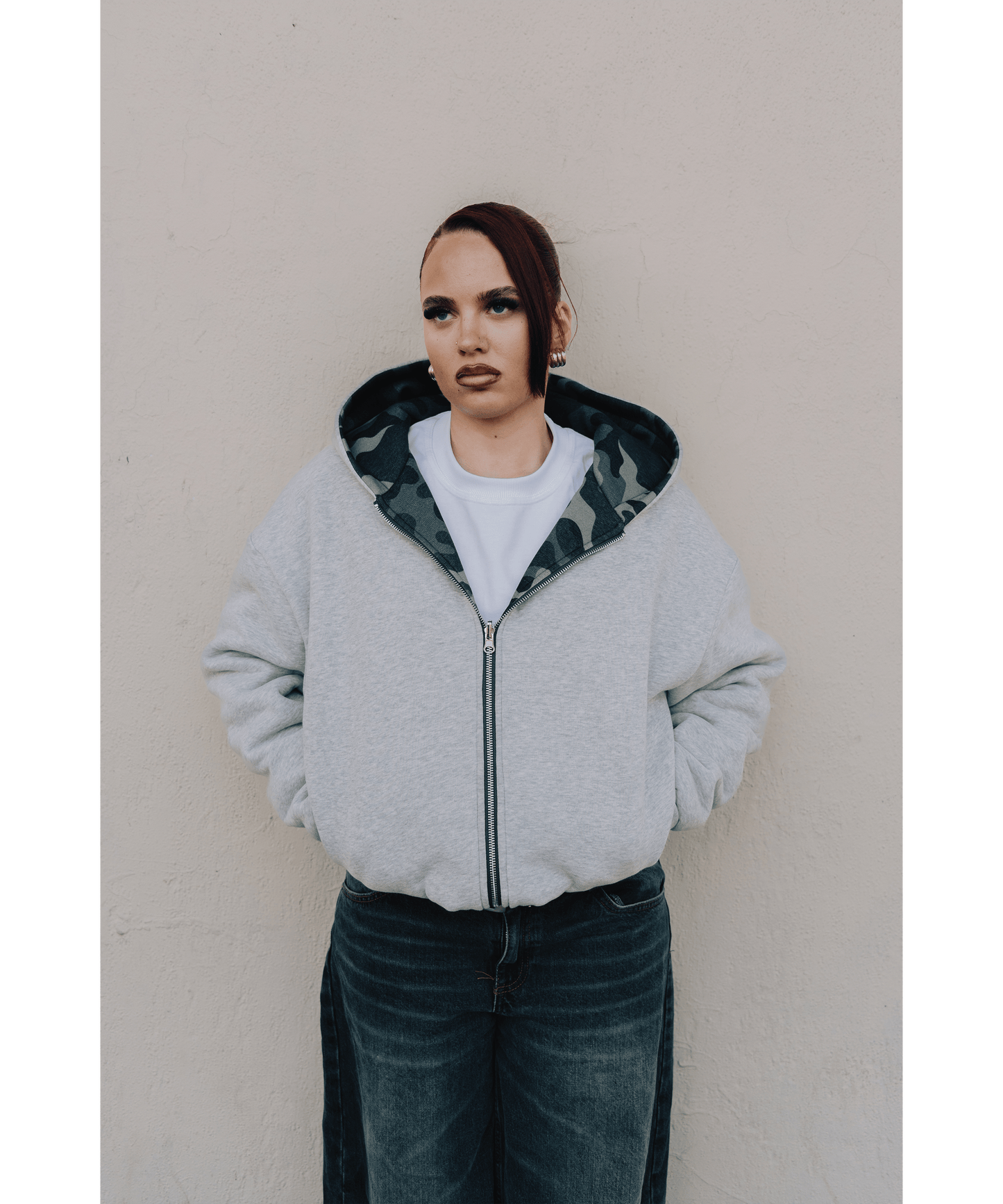 KAIZEN MARKET CAMO/GREY REVERSIBLE ZIP HOODIE - Kick Game