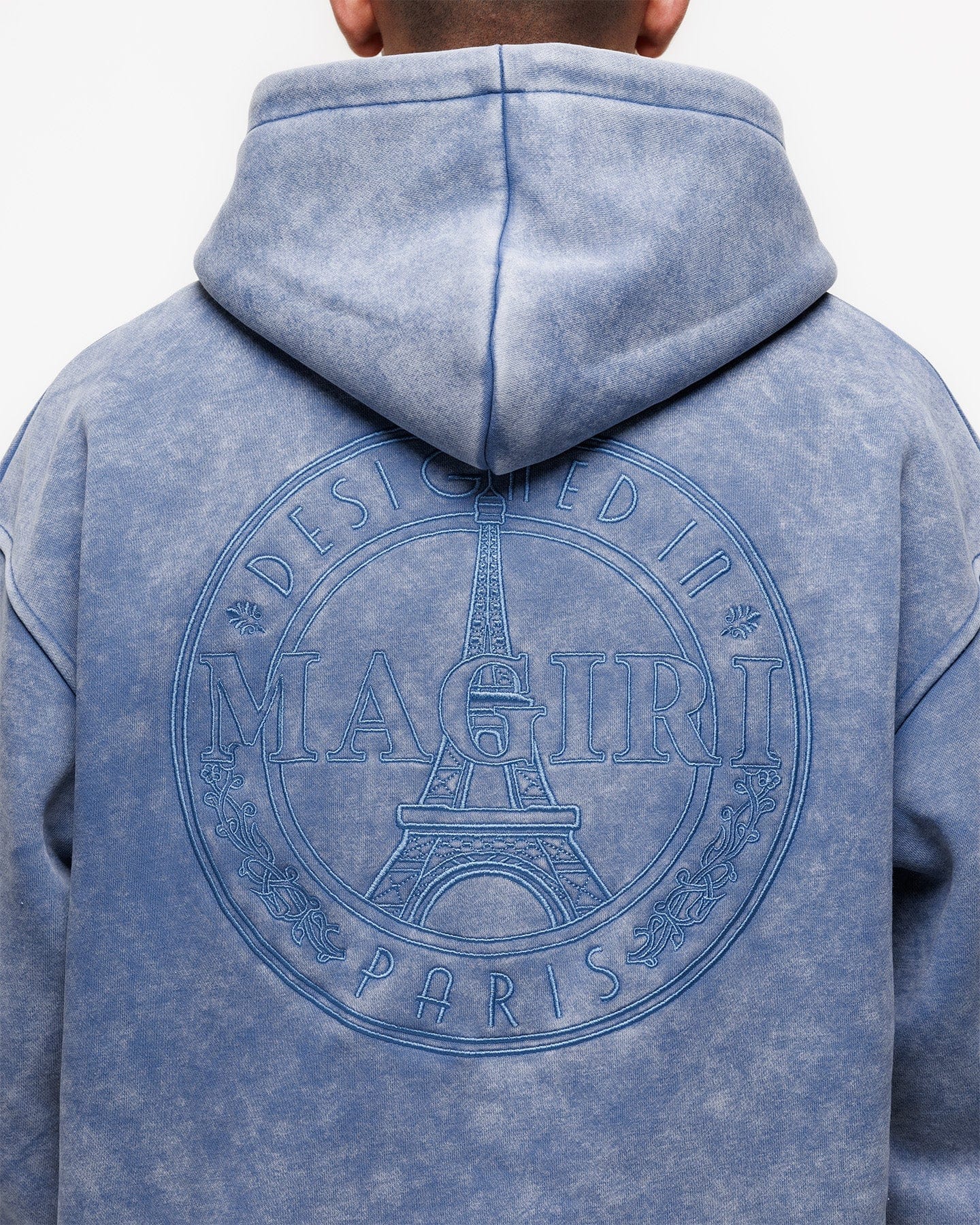 Magiri Embroidered Acid Wash Hoodie 'Washed Blue' - Kick Game