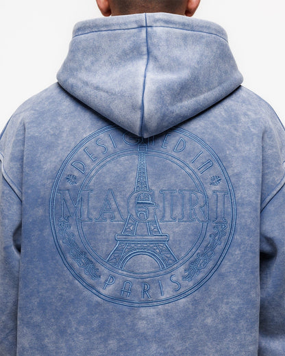 Magiri Embroidered Acid Wash Hoodie 'Washed Blue' - Kick Game