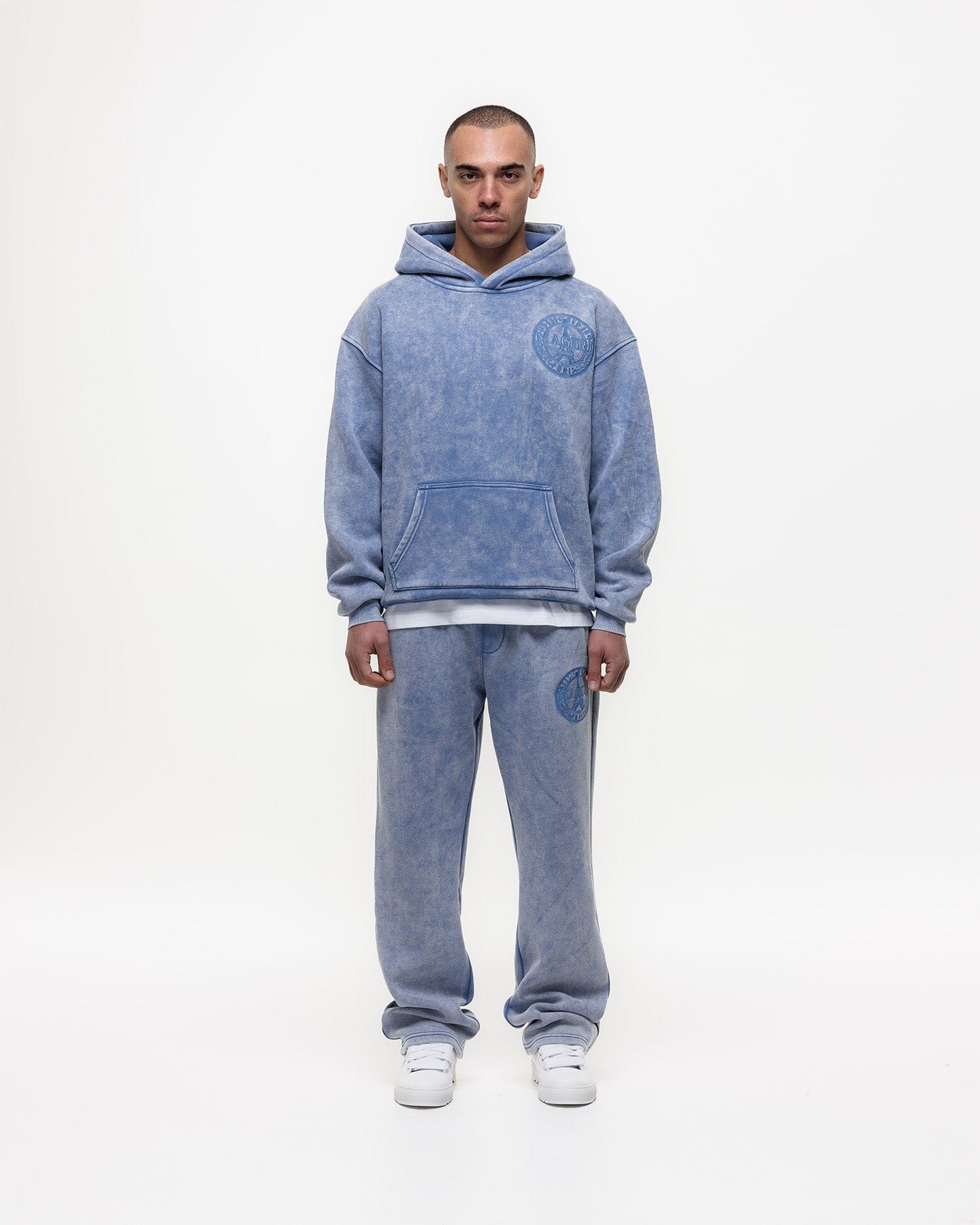 Magiri Embroidered Acid Wash Hoodie 'Washed Blue' - Kick Game