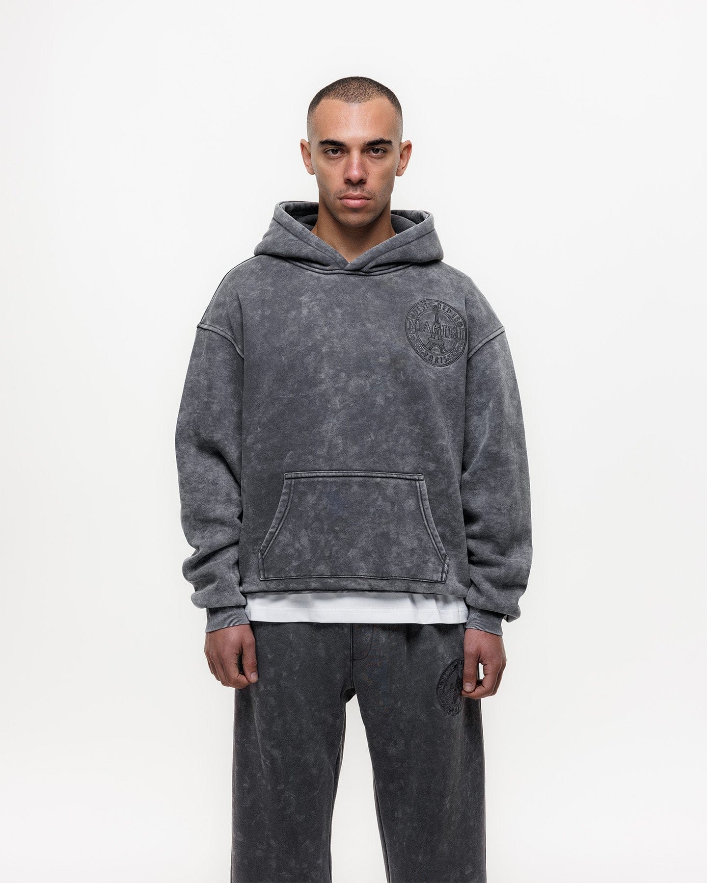 Magiri Embroidered Acid Wash Hoodie 'Washed Grey' - Kick Game