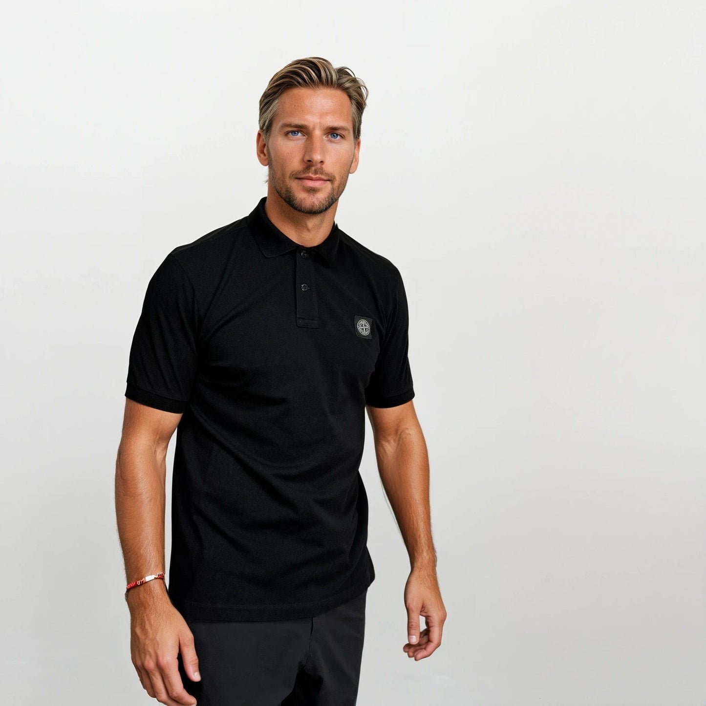 Stone Island Compass Badge Polo T-Shirt Slim Fit Black - Kick Game