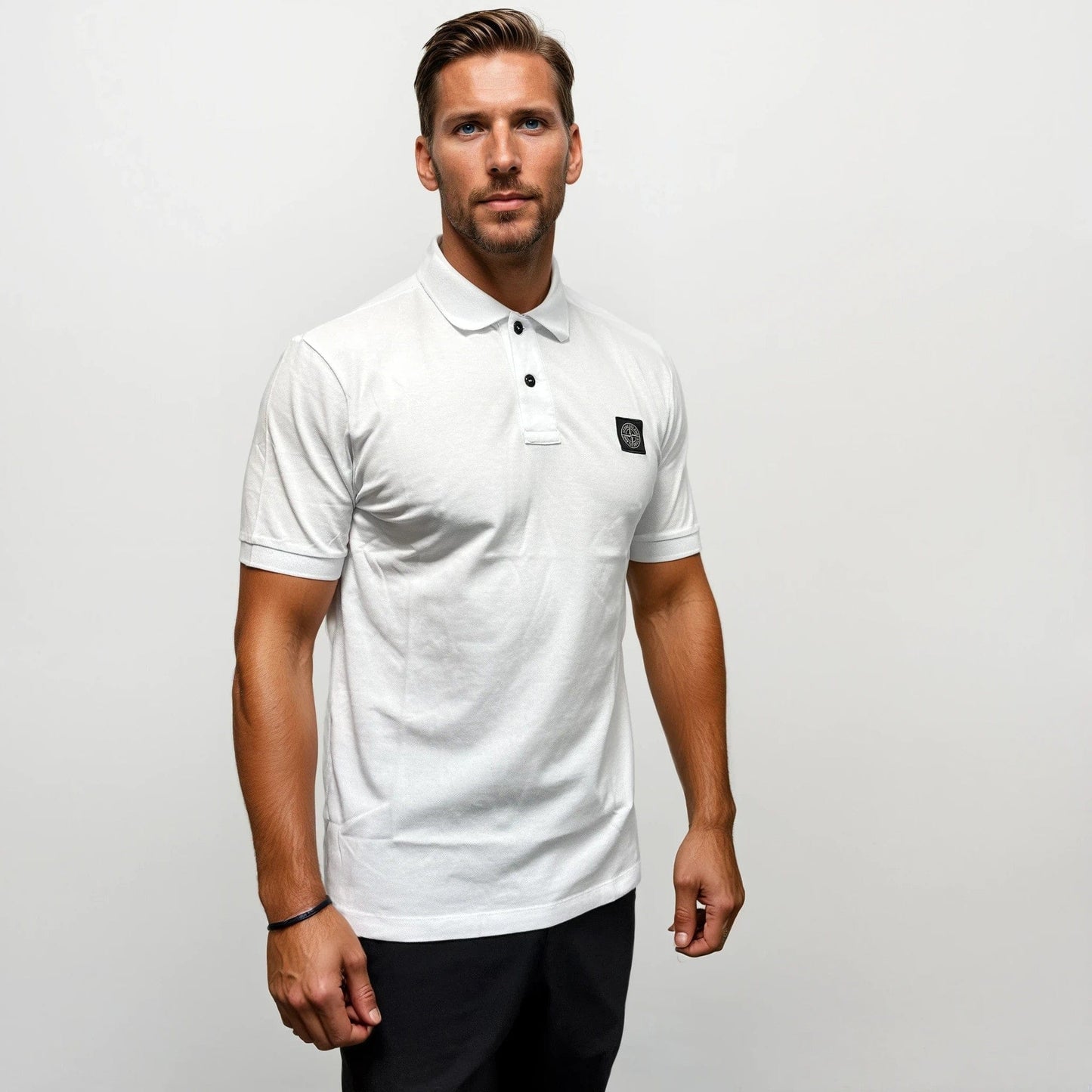 Stone Island Compass Badge Polo T-Shirt Slim Fit White - Kick Game