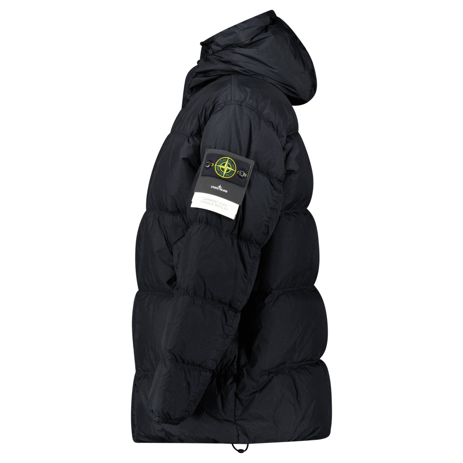 Stone Island Hooded Down Crinkle Reps NY Jacket in Black - Kick Game