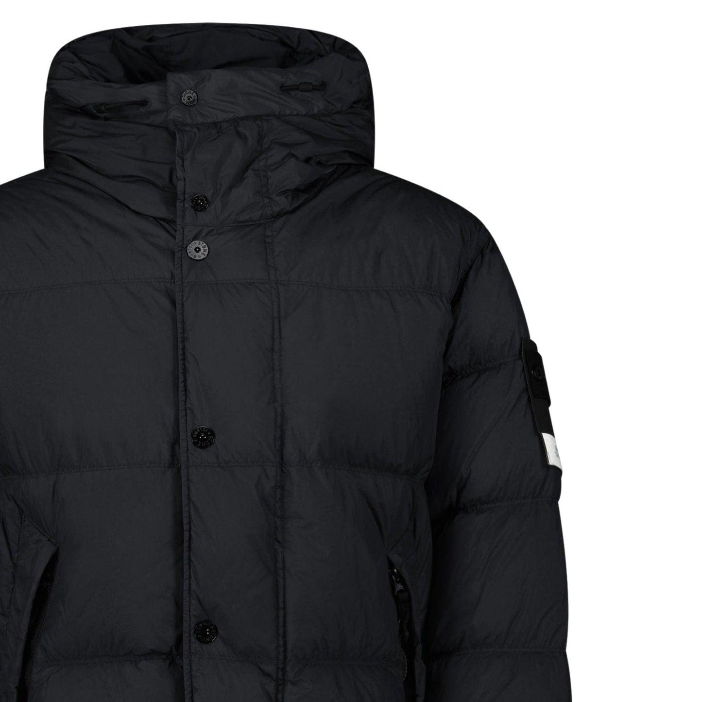 Stone Island Hooded Down Crinkle Reps NY Jacket in Black - Kick Game