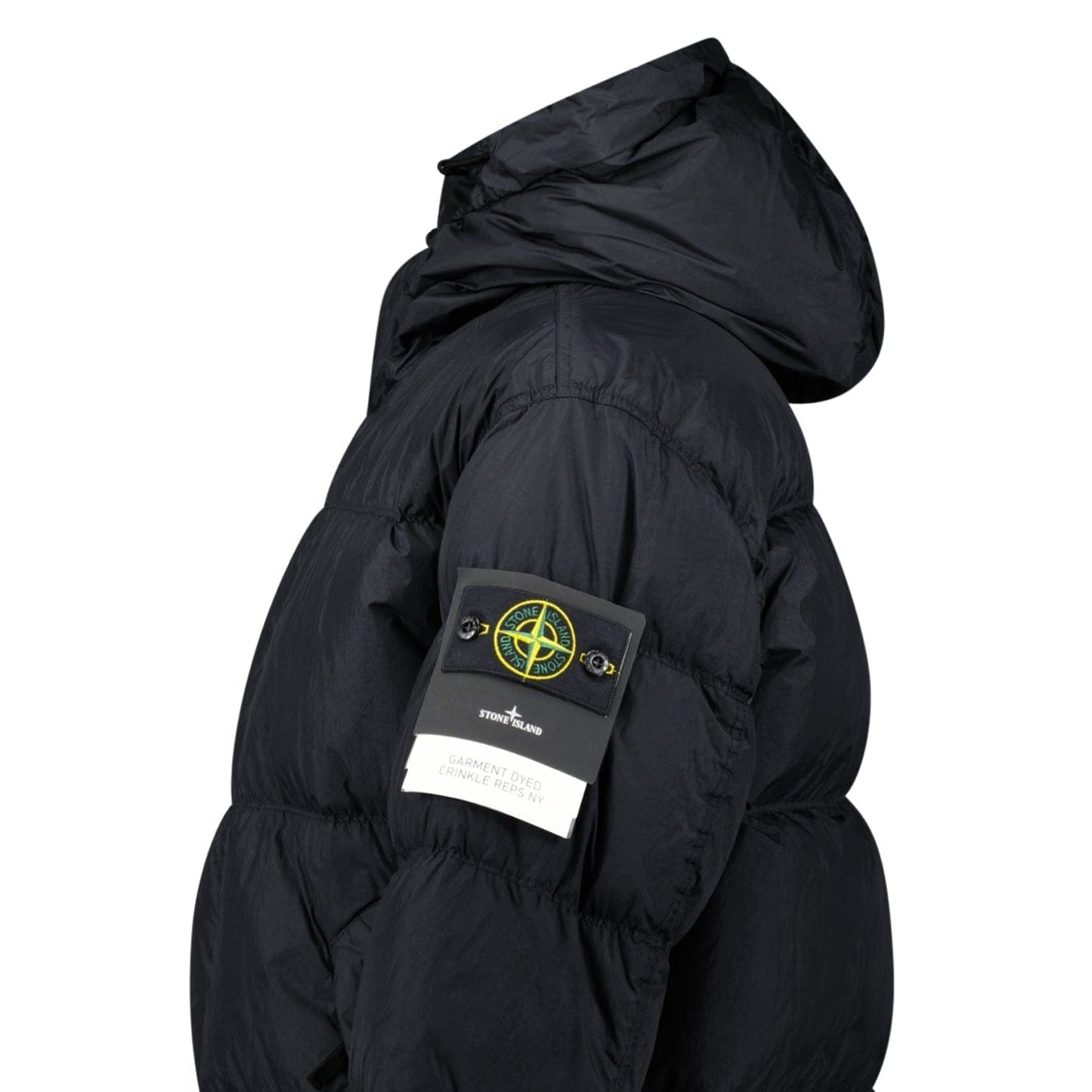 Stone Island Hooded Down Crinkle Reps NY Jacket in Black - Kick Game