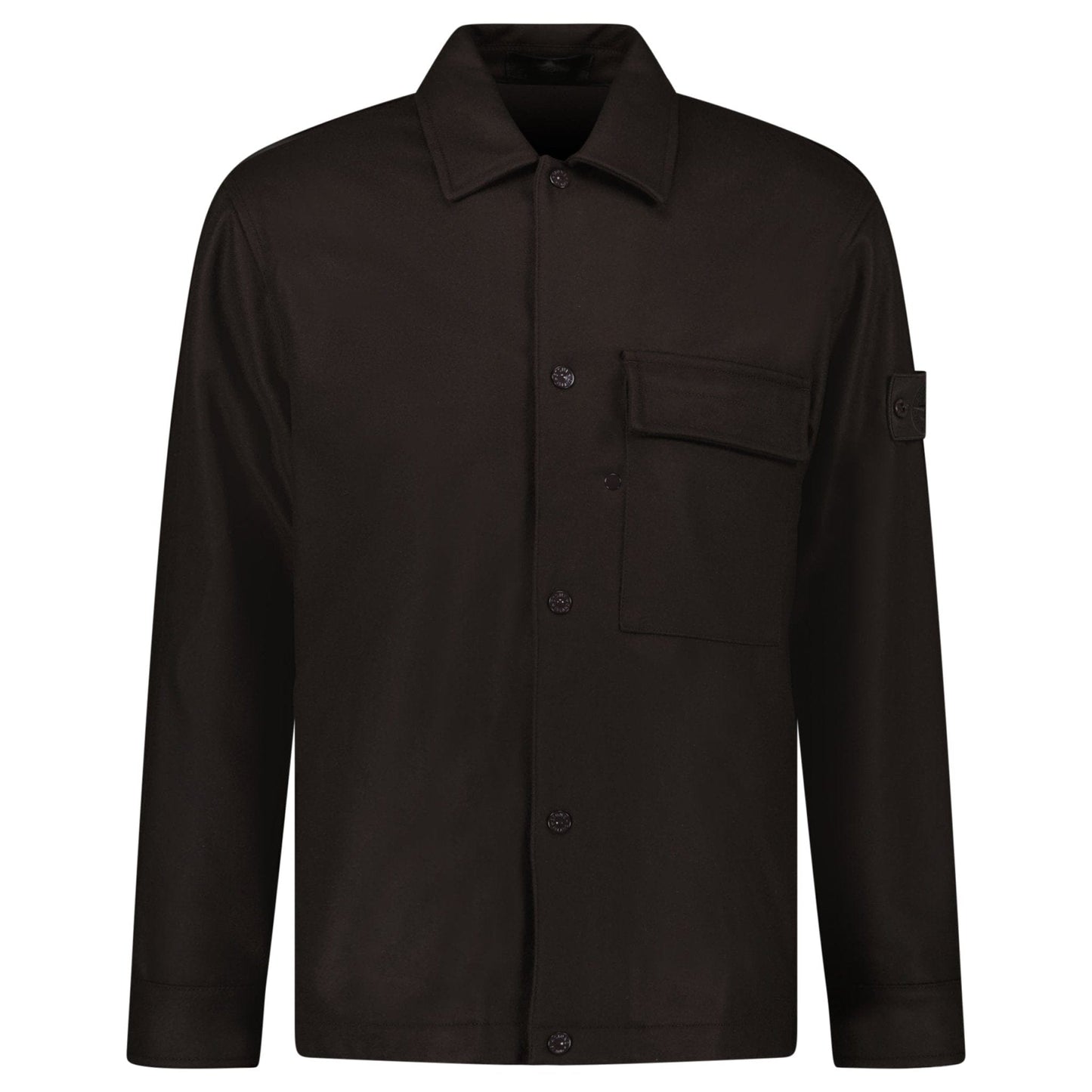 Stone Island Ghost Piece Virgin Wool-Blend Felt Overshirt in Dark Brown - Kick Game