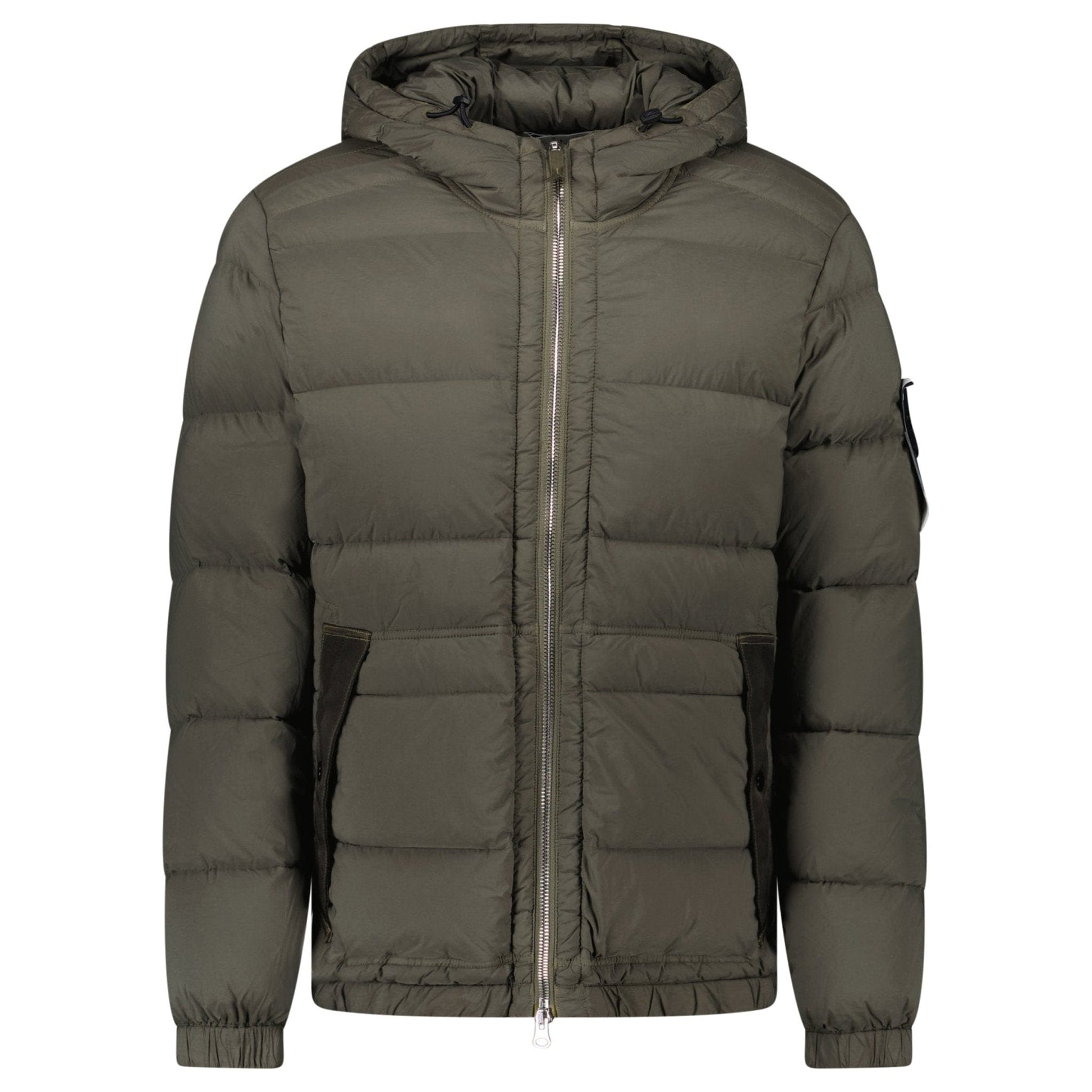 Stone Island Hooded Down Jacket with Seamless Feather Tunnels in Military Green - Kick Game