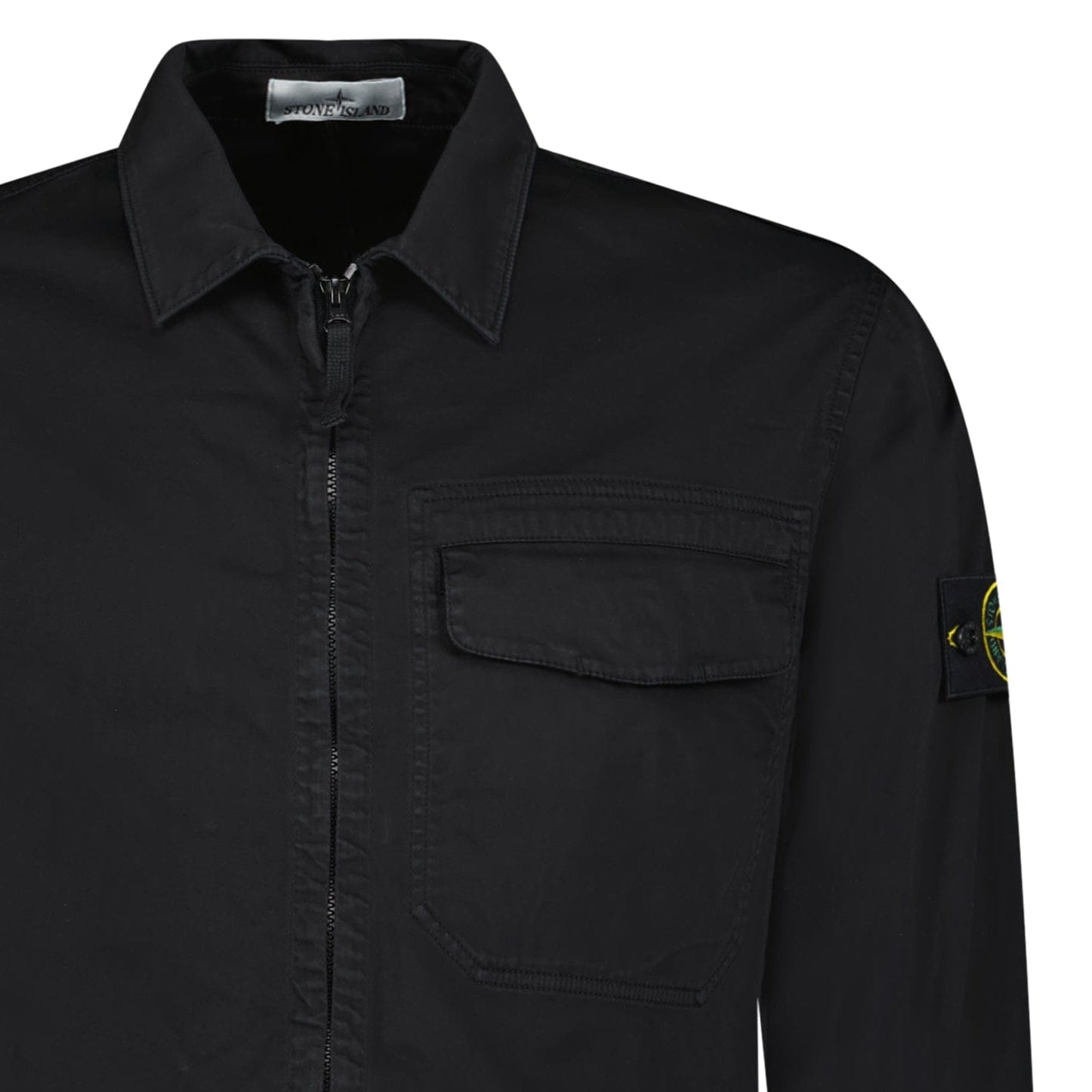 Stone Island Stretch Organic Cotton Satin Overshirt in Black - Kick Game