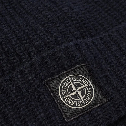 Stone Island Compass Patch Wool Beanie Hat Navy - Kick Game