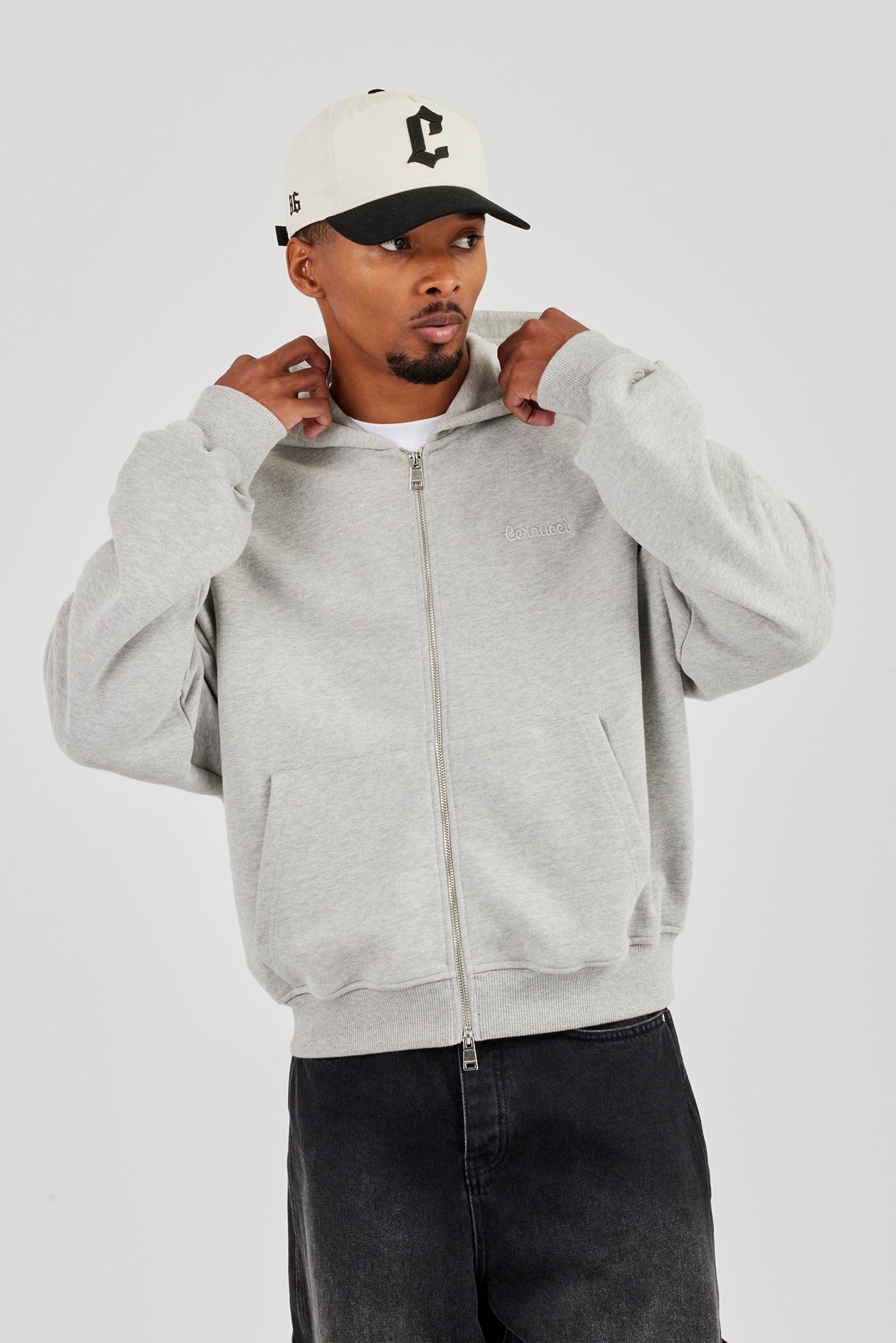 Zip Through Boxy Hoodie - Grey Marl - Kick Game