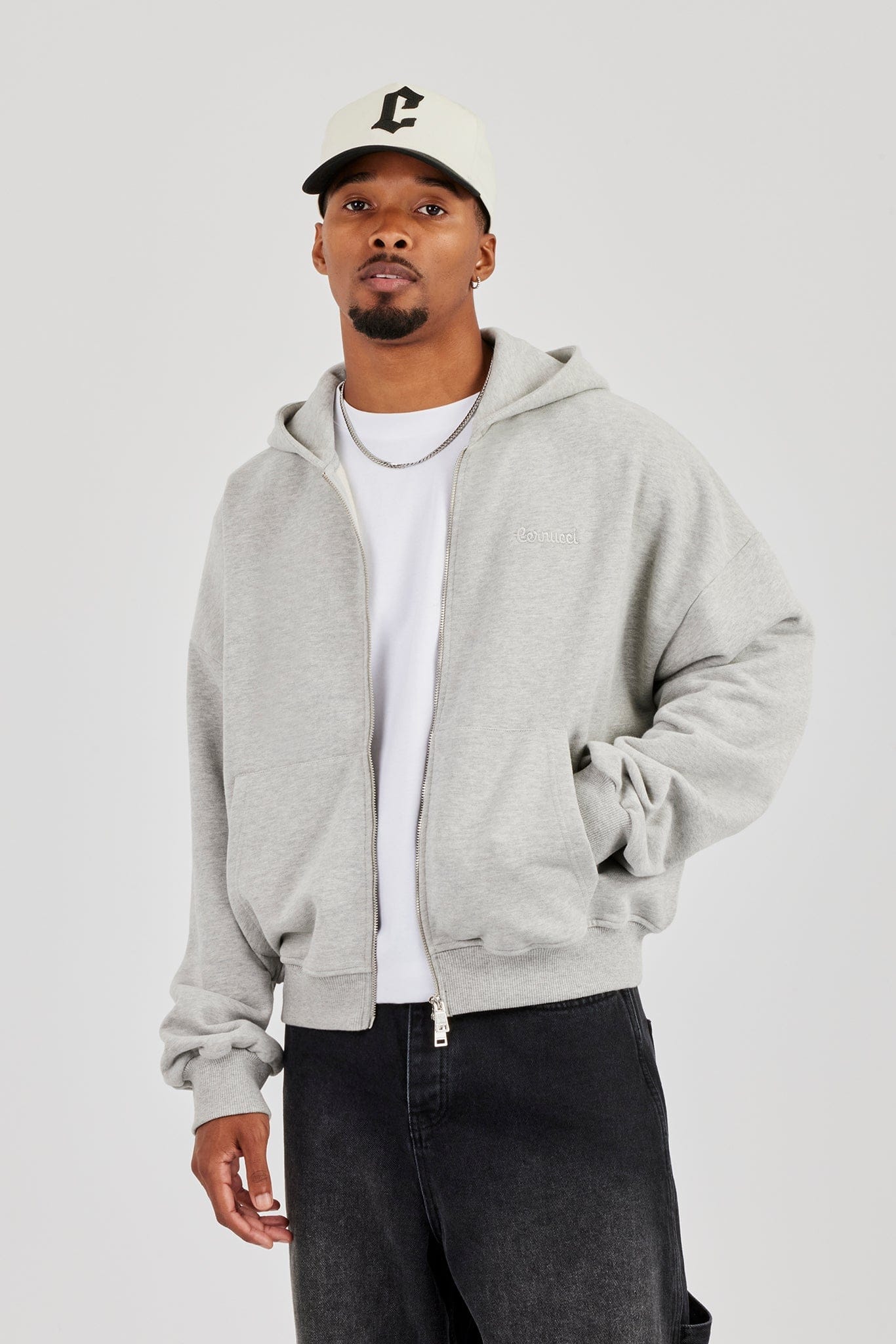 Zip Through Boxy Hoodie - Grey Marl - Kick Game