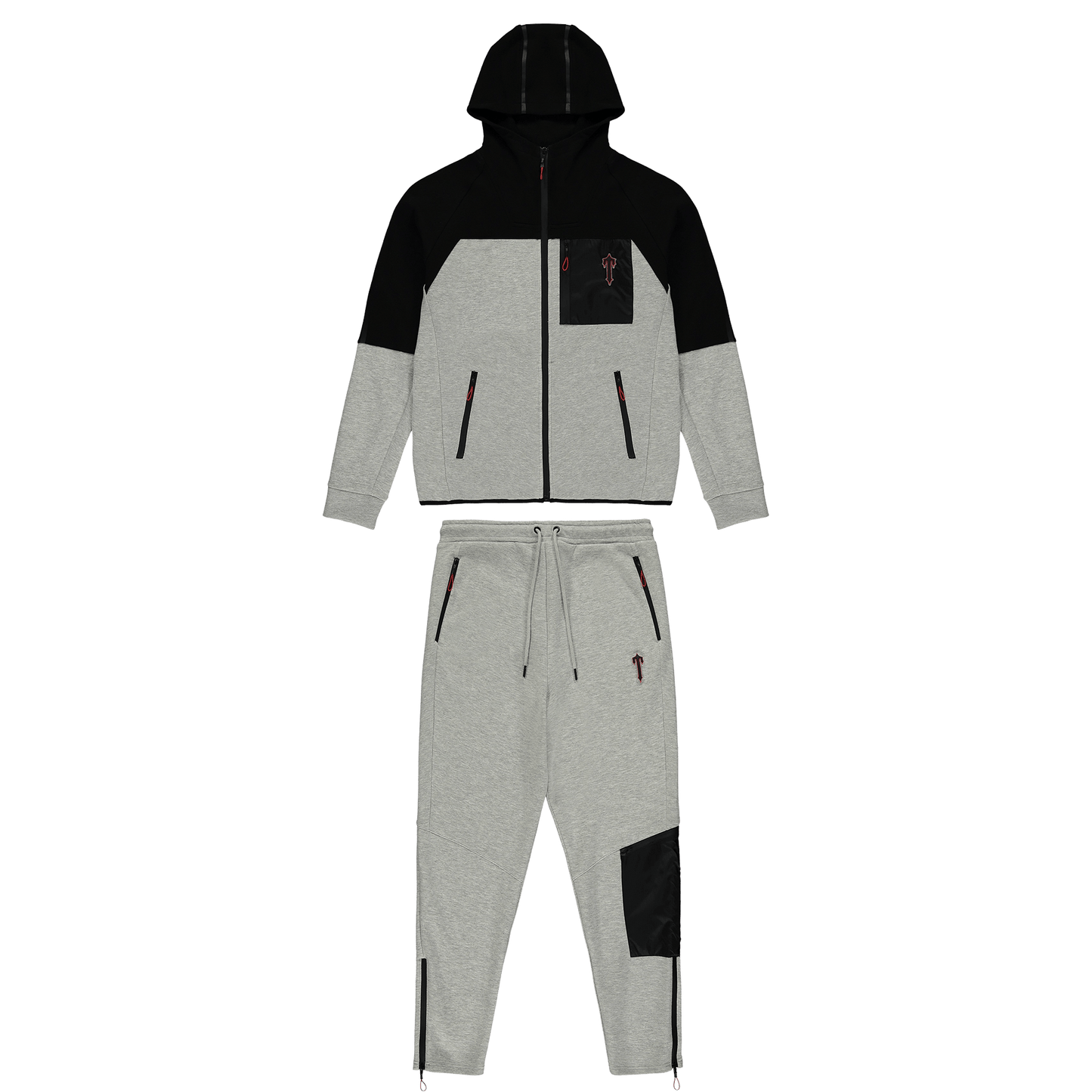 Trapstar Irongate T Fleece Zip Tracksuit - Grey/Red - Kick Game