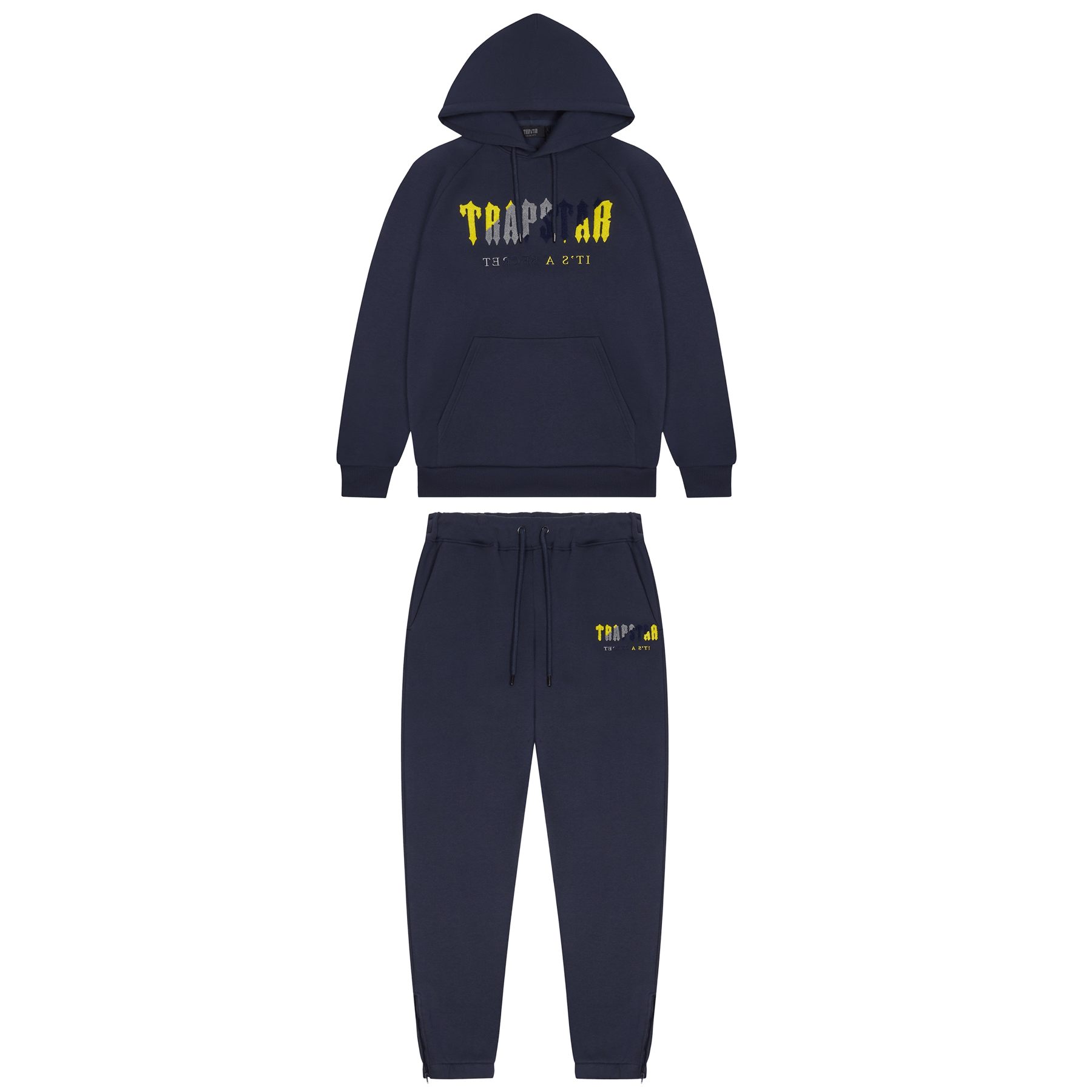 Trapstar Chenille Decoded Hooded Tracksuit-Navy/Yellow - Kick Game