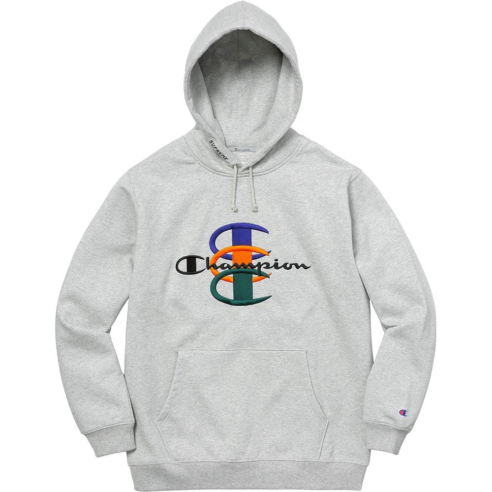 Supreme Champion Stacked C Hooded Sweatshirt - Heather Grey - Kick Game