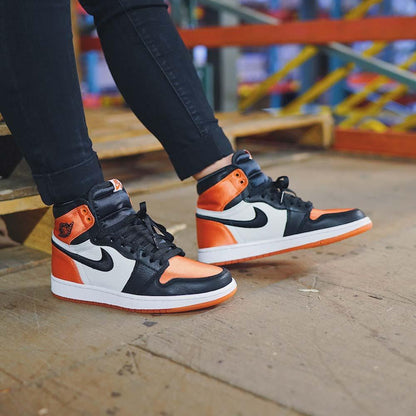 Air Jordan 1 WMNS Satin 'Shattered Backboard' Orange Black - Kick Game
