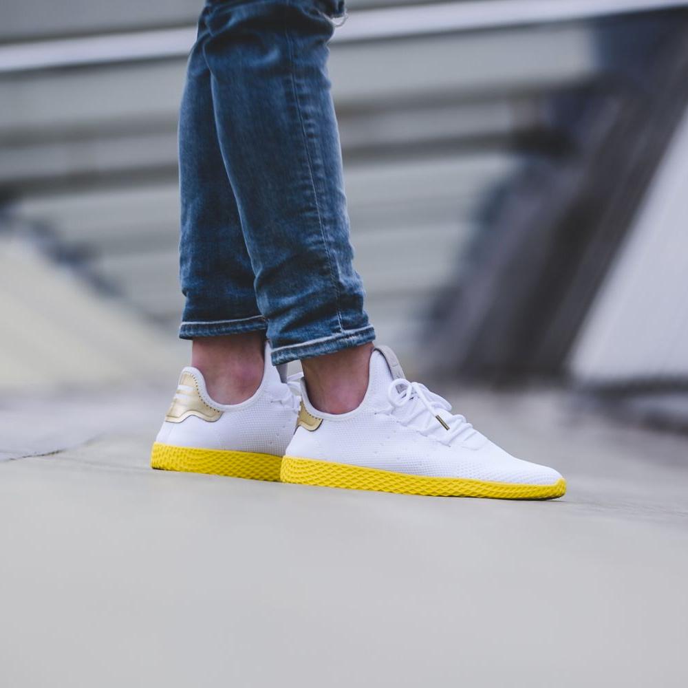 Adidas originals pharrell hu sneakers in white and yellow Clearance