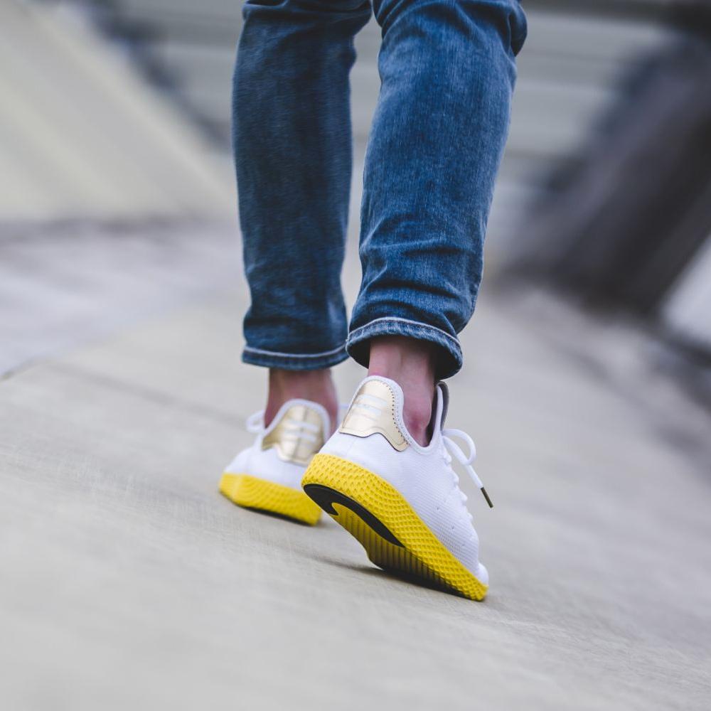 Adidas originals pharrell hu sneakers in white and yellow Clearance
