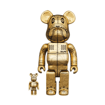 Bearbrick x BAPE x Hajime Sorayama Camo Shark 100% & 400% Set 'Gold' - Kick Game