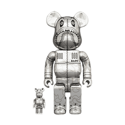 Bearbrick x BAPE x Hajime Sorayama Camo Shark 100% & 400% Set 'Silver' - Kick Game