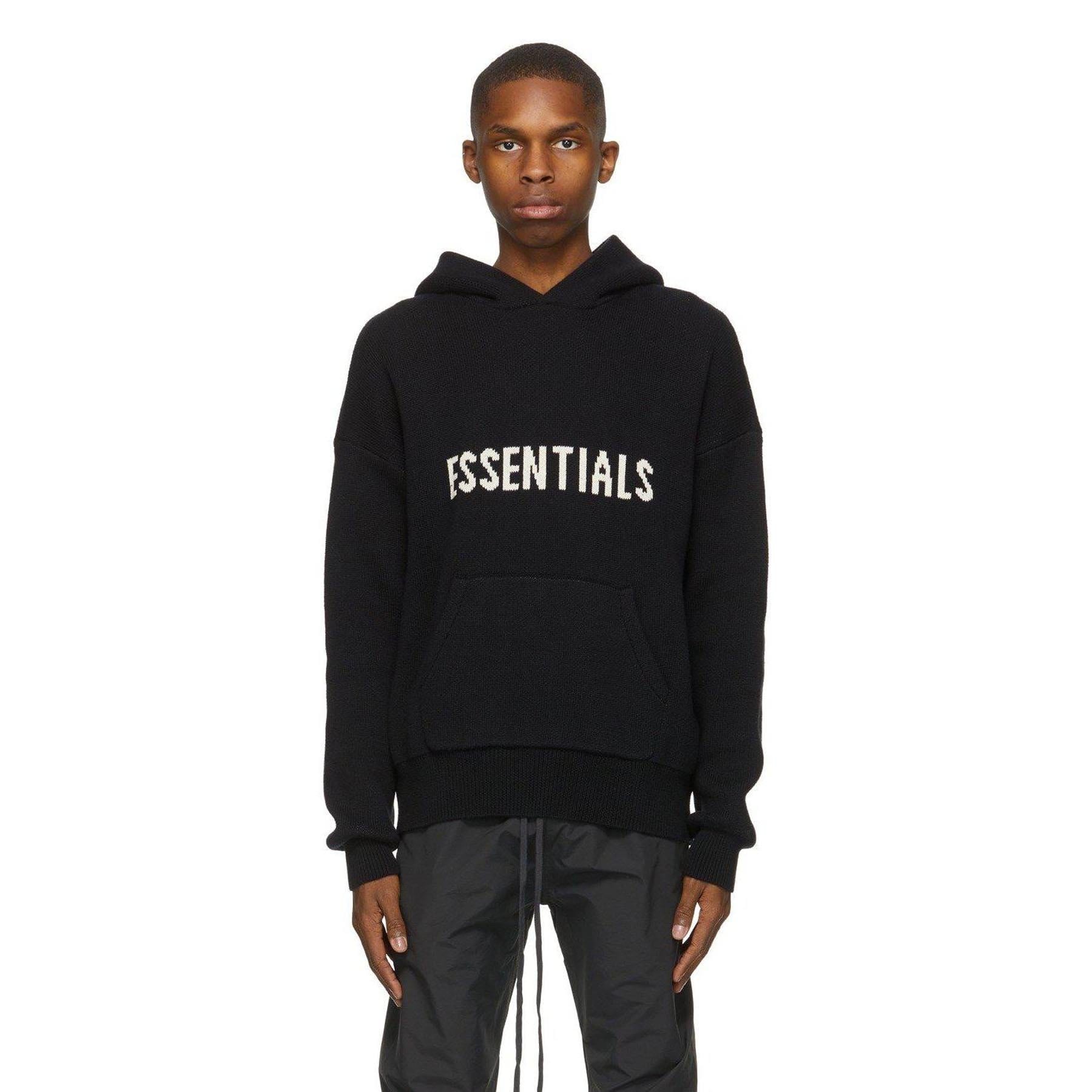 FEAR OF GOD ESSENTIALS Knit Hoodie Black - Kick Game
