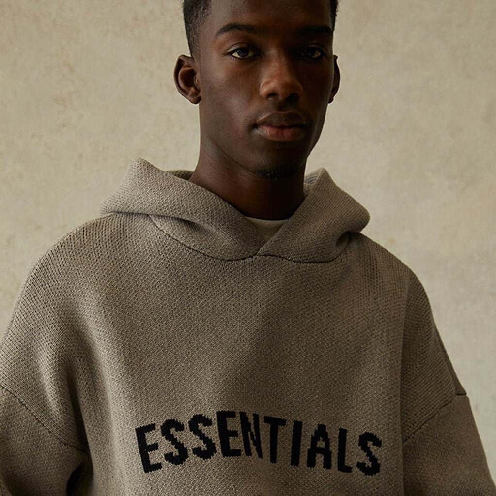 FEAR OF GOD ESSENTIALS Knit Pullover Hoodie Dark Heather Oatmeal