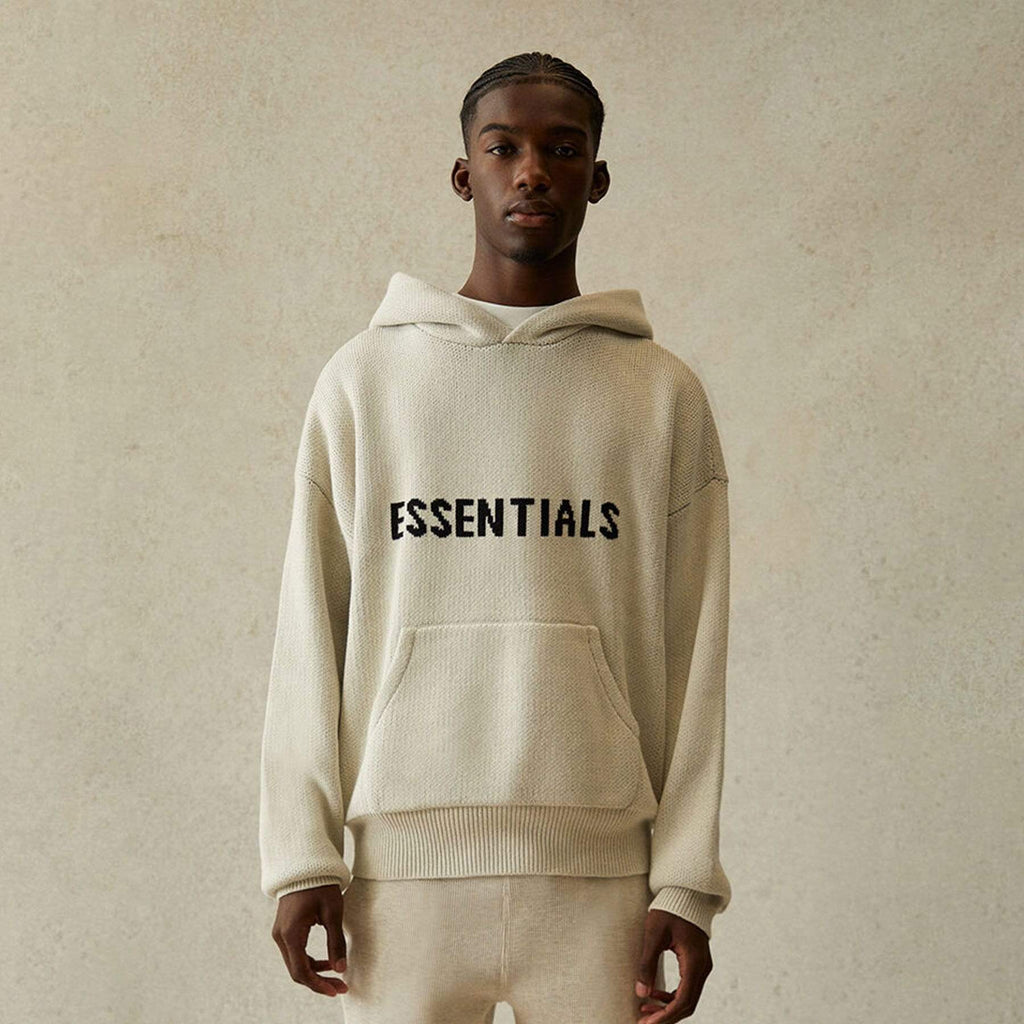 FEAR OF GOD ESSENTIALS Knit Pullover Hoodie Light Heather Oatmeal - Kick Game