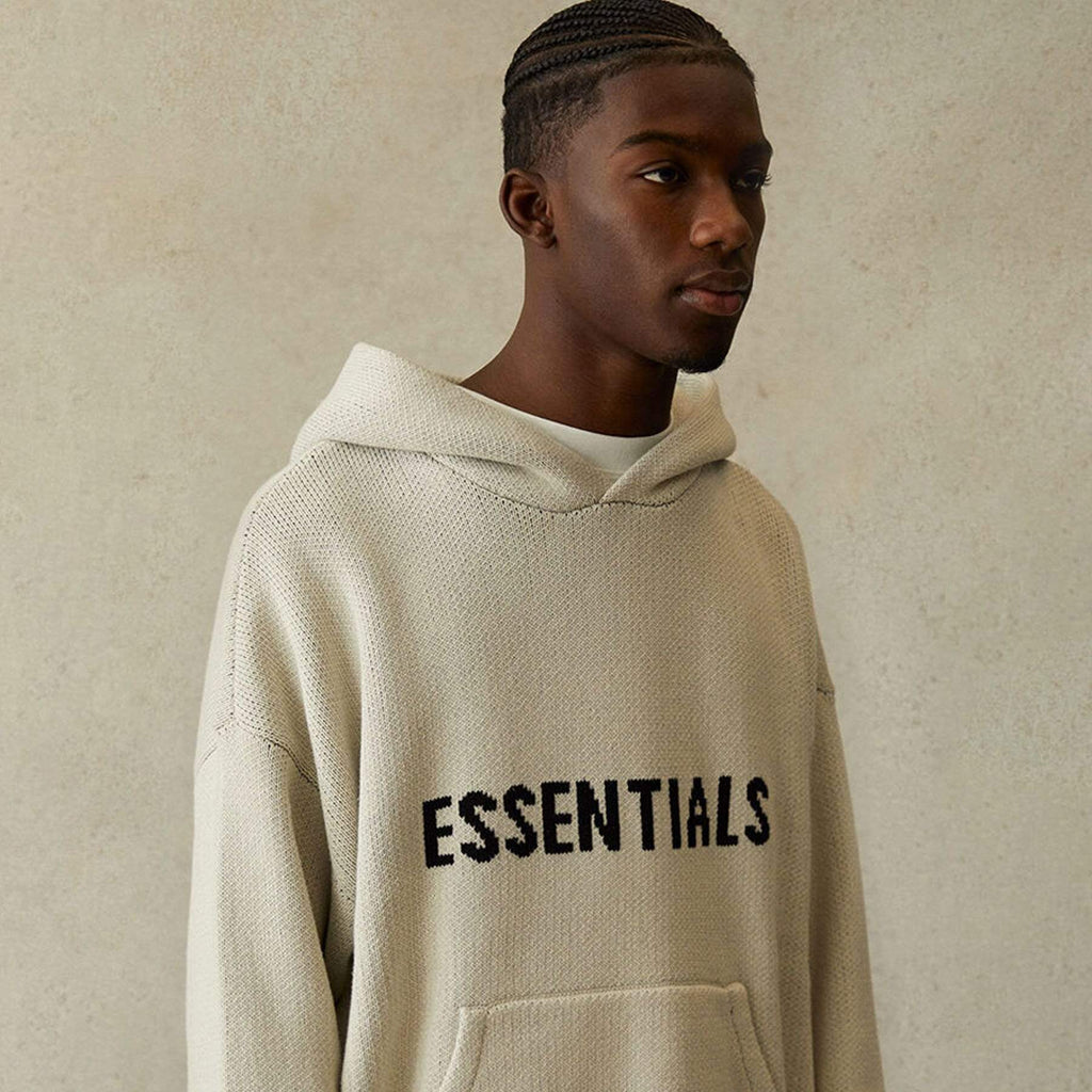 FEAR OF GOD ESSENTIALS Knit Pullover Hoodie Light Heather Oatmeal - Kick Game