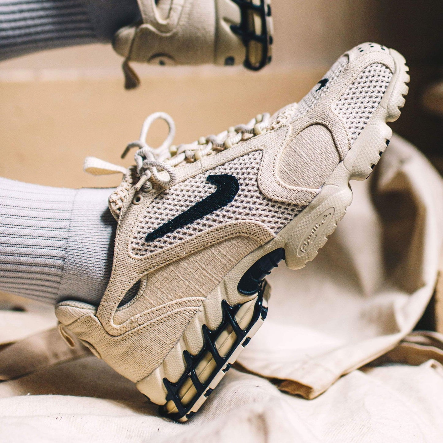 Stussy x Nike Air Zoom Spiridon Caged 2 'Fossil' - Kick Game