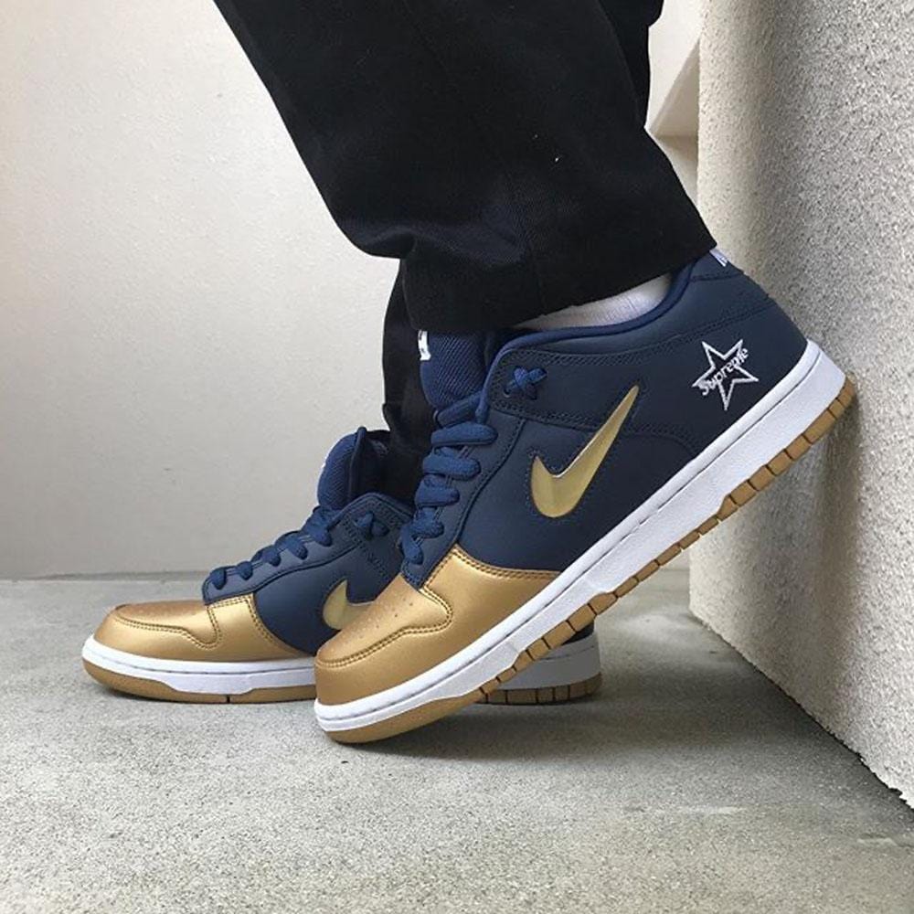 Supreme x Nike Dunk SB Low QS 'Metallic Gold' - Kick Game