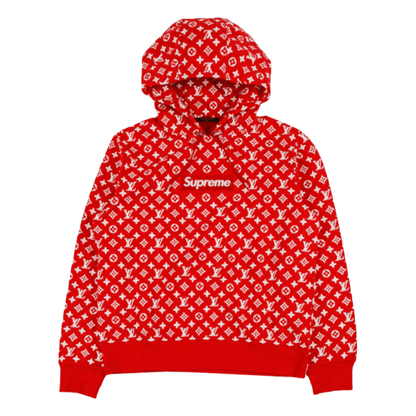 Supreme Louis Vuitton Monogram Red White Hoodies Sweatshirt - Shop