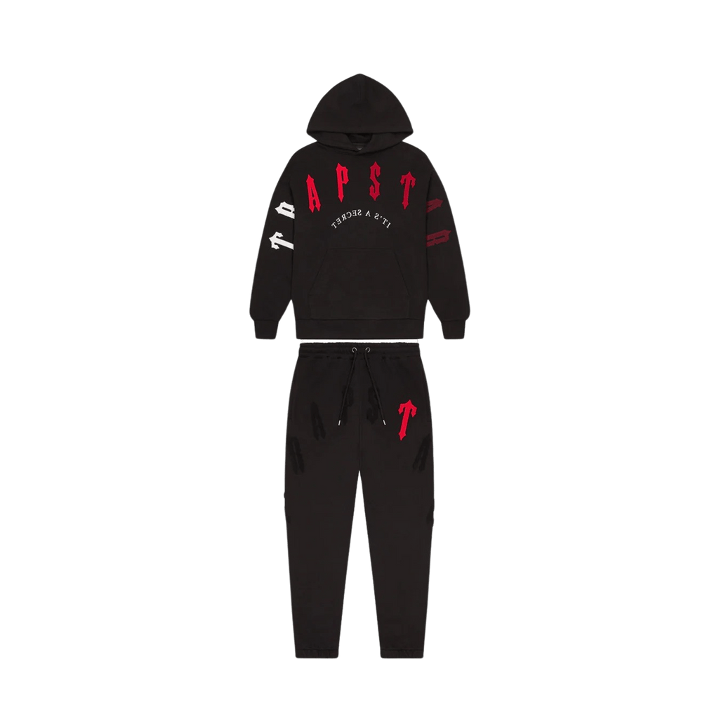 Black and red trapstar tracksuit discount