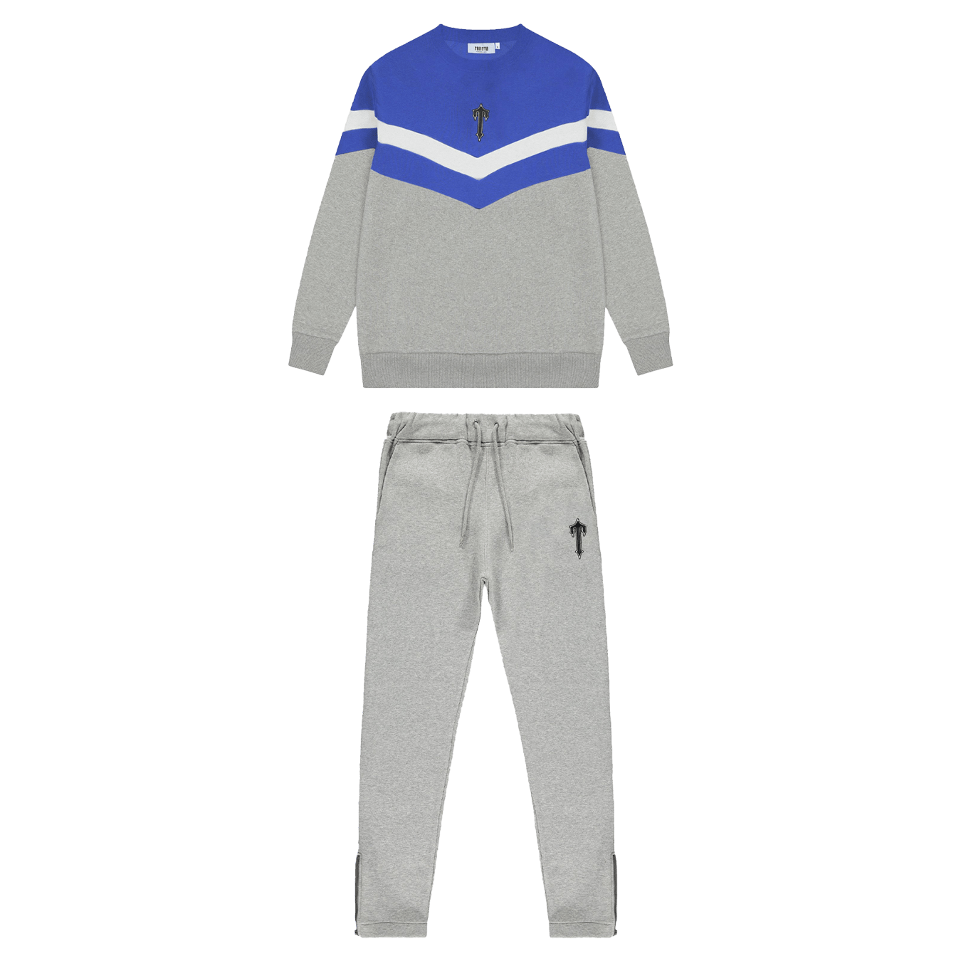 Trapstar V-Block Crew Neck Tracksuit - Cobalt Blue/Marl Grey/White - Kick Game