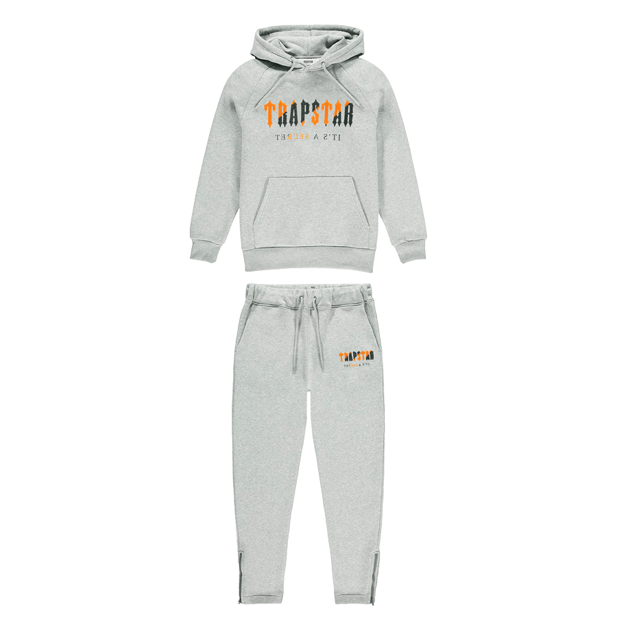 Trapstar Chenille Decoded Hoodie Tracksuit - Grey/Orange - Kick Game