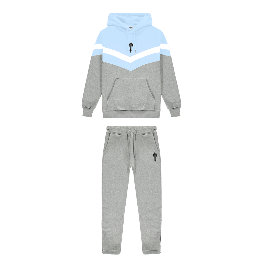 Trapstar V Stripe Hoodie Tracksuit - Cashmere Blue/White/Marl Grey - Kick Game